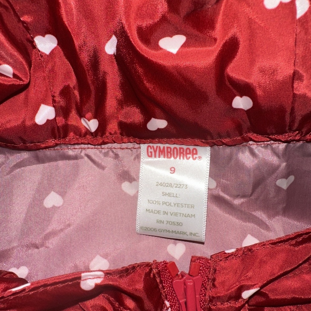 Gymboree Jacket Girls 9 Hooded Pullover Quarter Zip Wind Breaker Red White Heart - Picture 4 of 6
